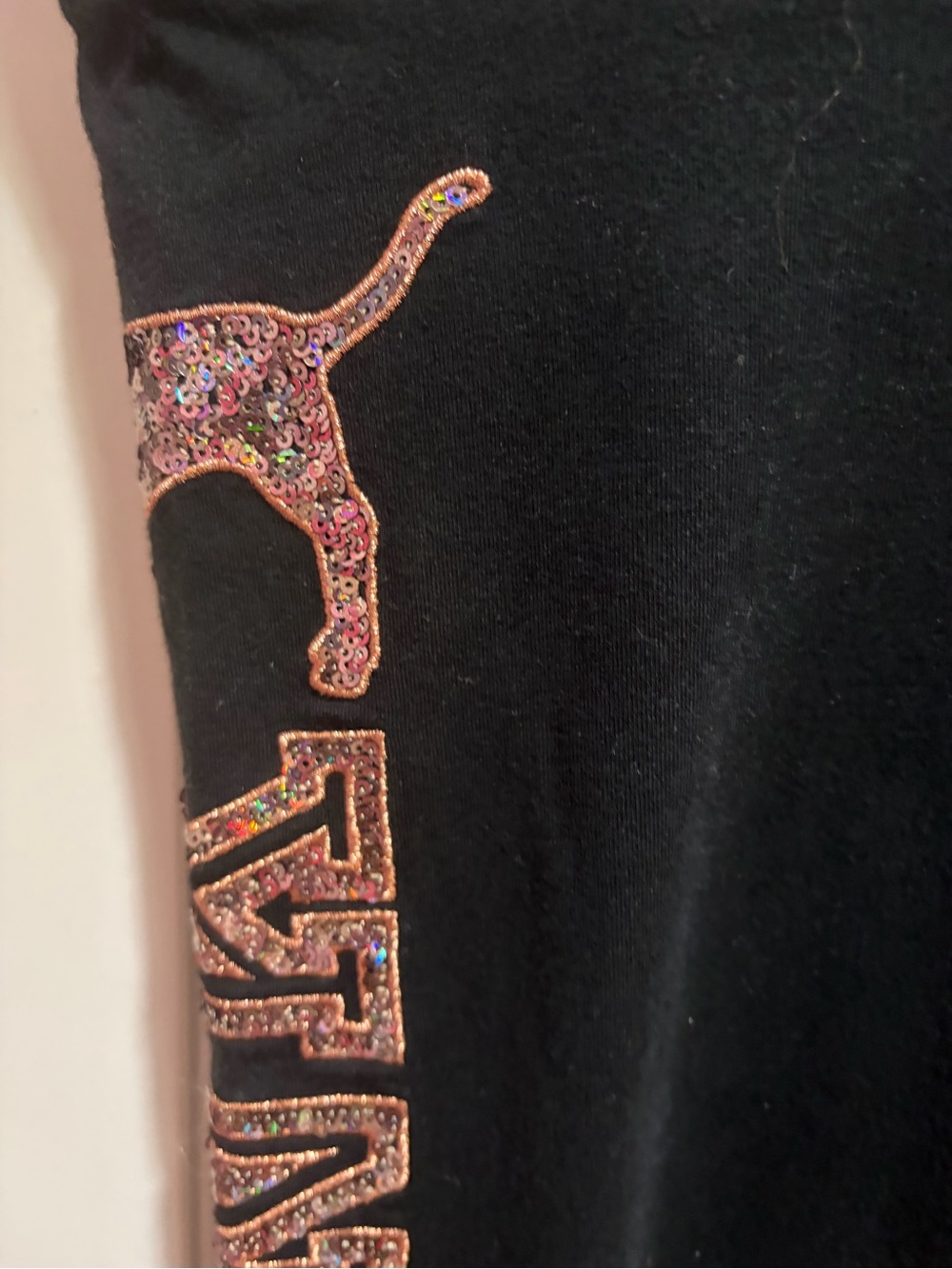 PINK Victoria's Secret Black Logo Leggings with Rose Gold Sequins - Picture 9 of 16